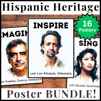 Preview of BUNDLE! 16 Hispanic Heritage Month Bulletin Board Posters - Hispanic Portraits
