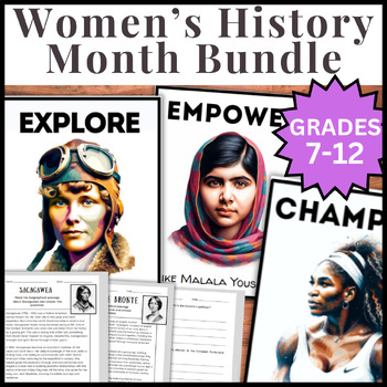 Preview of BUNDLE- 16 Women's History Month Posters Bulletin Board & Biographies 7-12 Grade