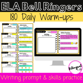 Preview of BUNDLE - 180 Daily ELA Warm-ups/Bell Ringers- Google- Distance Learning