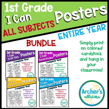Preview of BUNDLE 1ST Grade TEKS I Can Statements All Subjects for the Entire Year 24/25