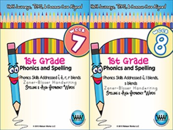 Preview of BUNDLE: 1st Grade Phonics and Spelling Zaner-Bloser (Weeks 7-12) {TEKS-aligned}