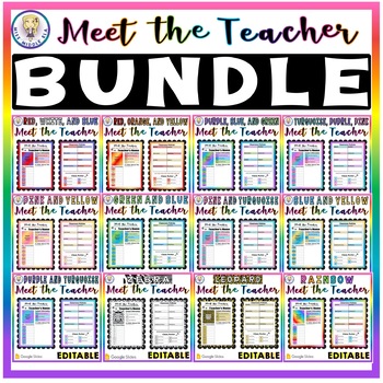 Preview of BUNDLE #2!! EDITABLE - Scalloped Meet the Teacher - Google Slides - 12 COLORS!