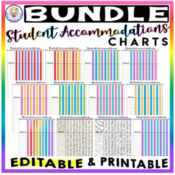 Preview of BUNDLE #2!! Editable & Printable Student Accommodations Chart for Teachers