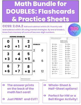 Preview of BUNDLE-2.OA.2 Math Fact Addition Fluency: DOUBLES/ Flashcards & Addition Sheets!