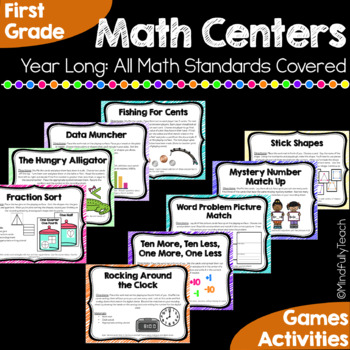 Preview of BUNDLE || 22 First Grade Math Centers Covering EVERY 1st Grade Math Standard