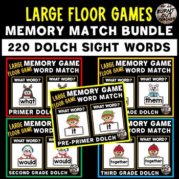 Preview of BUNDLE 220 DOLCH SIGHT WORDS LARGE FLOOR MEMORY MATCH GAMES MATCHING WORD XMAS