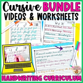 Preview of BUNDLE Cursive Handwriting Video Lessons Worksheets Extra Practice Copywork