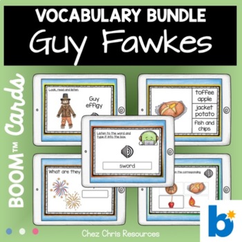 Preview of BUNDLE - 28 Guy Fawkes and Bonfire night vocabulary words with Boom™ Cards