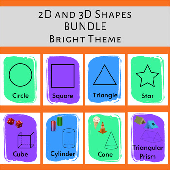 Preview of BUNDLE- 2D and 3D Bright Color Shape Wall Decor/Posters/Cards