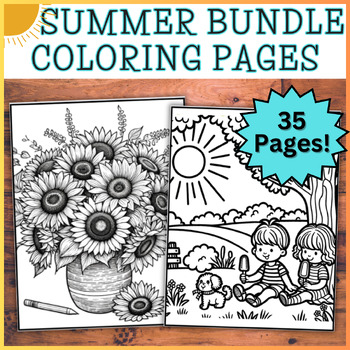 Preview of BUNDLE! 35 Summer Coloring Pages | May, June, July | End of Year Coloring Sheets