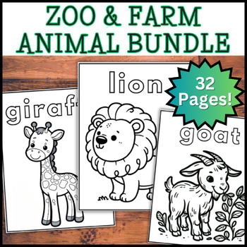 Preview of BUNDLE! 37 Zoo and Farm Animals Coloring Pages with Names- Zoo Field Trip