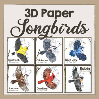 Preview of BUNDLE | 3D Paper Birds | Printable Animal Craft | Spring Songbirds | Art