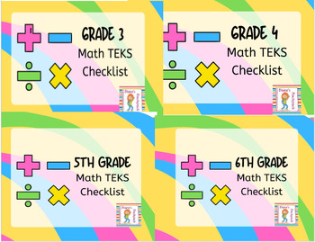 Preview of BUNDLE 3rd-6th grade Math TEKS Checklists