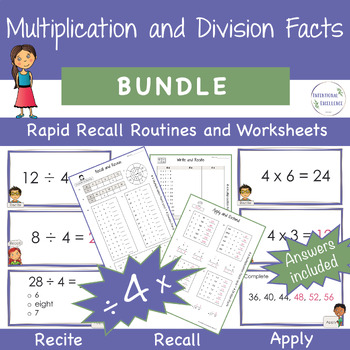 Preview of BUNDLE Multiply & Divide by 4 Multiplication Division Basic Facts Times Tables
