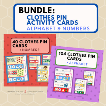 Preview of BUNDLE | 40 Color-coded NUMBER and 104 LETTER Clothes Pin Activity Cards