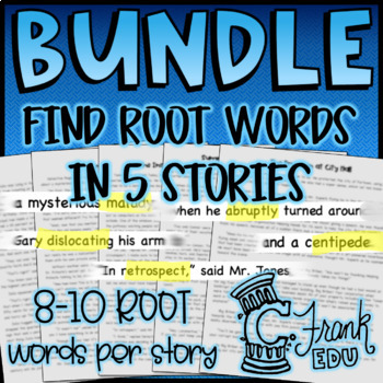 Preview of BUNDLE – 5 Greek/Latin Root Words Stories [SPECT, RUPT, CENT, MAL, LOC]