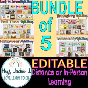 Preview of BUNDLE 5 Leaders Back School Fall Halloween Thanksgiving Virtual Digital Library