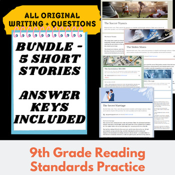 Preview of BUNDLE 5 Original Short Stories for 9th Grade Reading Practice (DIGITAL)