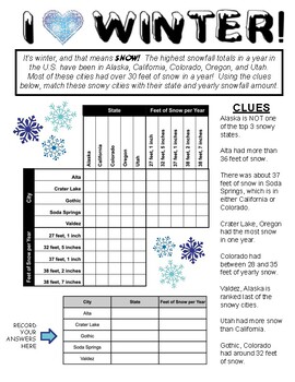 Preview of BUNDLE: 5 Winter/Xmas/New Year's Grid Logic Puzzles with 5 coloring pages