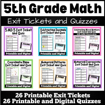 Preview of 5th Grade Math Exit Tickets & Quizzes | Year Long Resource | Printable & Digital