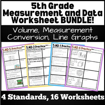 Preview of 5th Grade Measurement and Data Practice Worksheets BUNDLE!