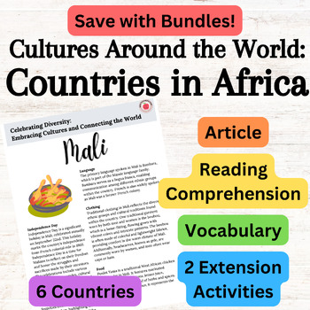 Preview of BUNDLE 6 Countries Cultures From Africa: Comprehension Vocabulary Art Activities