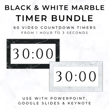 Preview of BUNDLE - 60 BLACK & WHITE MARBLE Video Timers - For PowerPoint, Google Slides