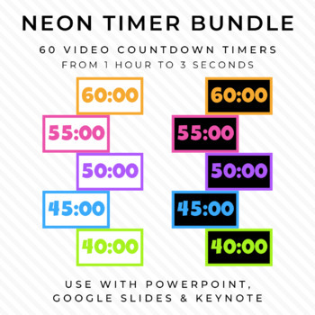 Preview of BUNDLE - 60 NEON Video Countdown Timers - For PowerPoint, Google Slides, Keynote