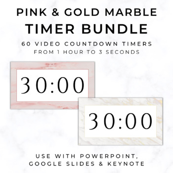 Preview of BUNDLE - 60 PINK & GOLD MARBLE Video Timers - For PowerPoint, Google Slides