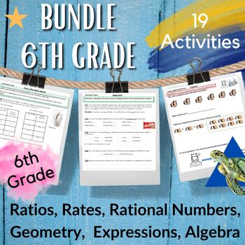 Preview of BUNDLE 6th Grade Math Ratio, Rates, Geometry, Exponents, Integers, Expressions
