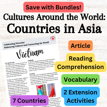 Preview of BUNDLE 7 Countries Cultures From Asia: Comprehension Vocabulary Art Activities