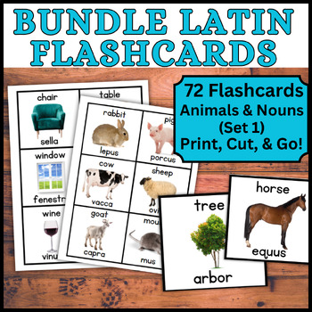 Preview of BUNDLE! 72 Latin Language Flashcards - Flash Cards Vocabulary Words w/ Pictures