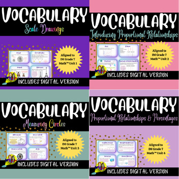 Preview of BUNDLE: 7th Grade Illustrative Mathematics Vocabulary Cards