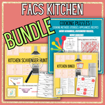 Preview of BUNDLE! 8 Cooking Puzzles, Kitchen Scavenger Hunt and Cooking BINGO! FACS