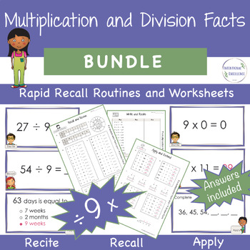 Preview of BUNDLE Multiply & Divide by 9 Multiplication Division Basic Facts Times Tables
