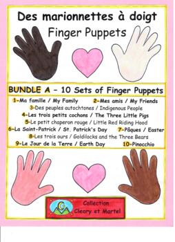 Preview of BUNDLE A - 10 Sets of Finger Puppets - French / English - Distance Learning