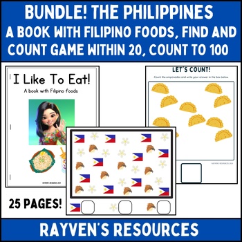 Preview of BUNDLE: A book with Filipino Foods, Find and Count Game within 20, Count to 100