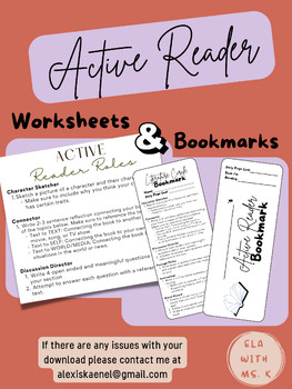 Preview of BUNDLE: Active Reader / Literature Circle Roles Worksheets and Bookmarks