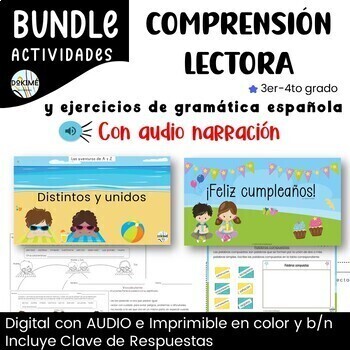 Preview of BUNDLE Actividades Comprensión Lectora bono gramática Digital Audio e Imprimible