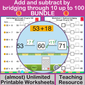 Preview of Add and Subtract by bridging through 10 within 100 - BUNDLE