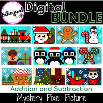Preview of Christmas BUNDLE -Addition and Subtraction- Mystery Pixel Art