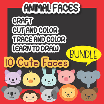 Preview of BUNDLE Animal Faces Fine Motor-TRACING/CUTTING PRACTICE/CRAFTIVITY/LEARN TO DRAW