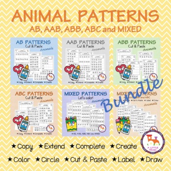 Preview of BUNDLE: Animal Patterns. Color, Copy, Extend, Complete, Create, Circle, Label..