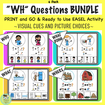 Preview of BUNDLE:  WHO WHAT WHERE & WHAT DOING Questions w/ Visual  Cues & Picture Choices