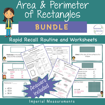 Preview of BUNDLE Area Perimeter Rectangles IMPERIAL Math Review Warm up Worksheets 5th