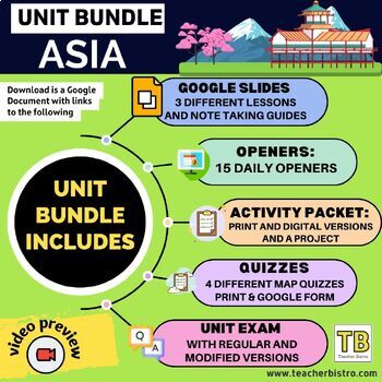 Preview of BUNDLE Asia: Slides, map quizzes, openers, note taking guides, activity packet