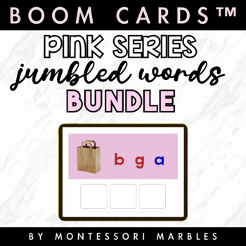 Preview of BUNDLE BOOM CARDS™ - Jumbled Words Short A, E, I, O, U  Montessori Pink Series