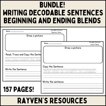 Preview of BUNDLE! Beginning Blends, Ending Blends, Writing Decodable Sentences 1st Phonics