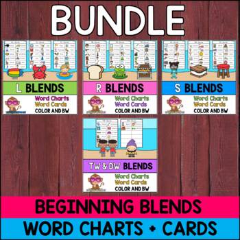 Preview of BUNDLE: Beginning Blends Word Charts | Word Lists | Word Cards - L R S Blends