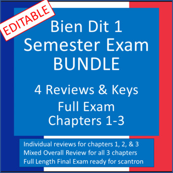 Preview of BUNDLE: Bien Dit 1 Chapters 1-3 Full Exam REVIEWS & Scantron-ready EXAM-Editable